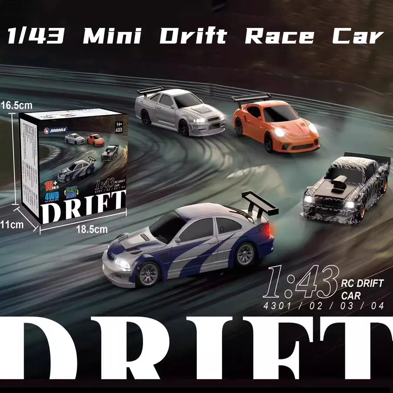 Mini 4WD RC Drift Car 1/43 Scale High-Speed Remote Control Racing Car