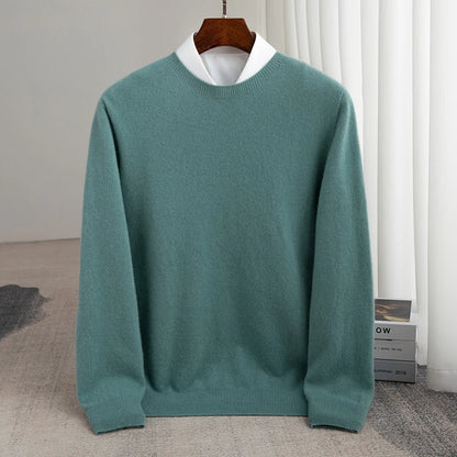 Pure Wool Men's Slim-Fit Round Neck O-Neck Cashmere Sweater