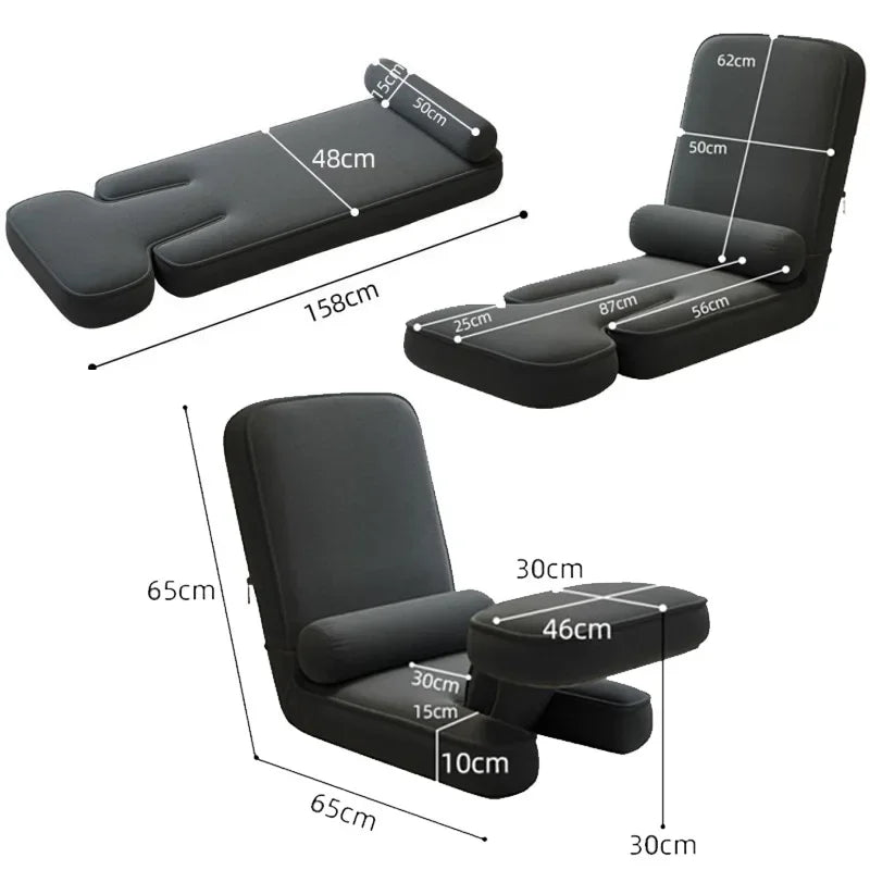 Folding Lounger Bed with Pillow & 15 Positions