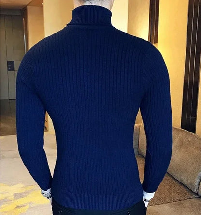Men's Solid High Neck Knitted Sweater