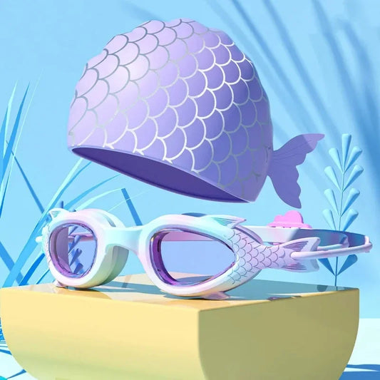 Kids Silicone Swimming Goggles with Cap for Boys and Girls Water Sports