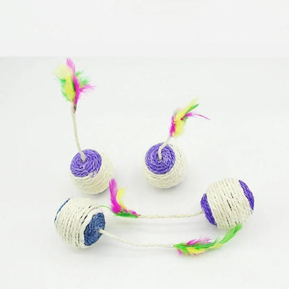 Interactive Sisal Scratching Ball with Feather for Cats