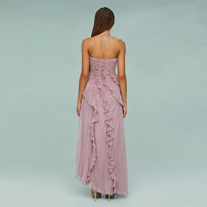 Elegant Y2K Ruffle Backless Summer Gown