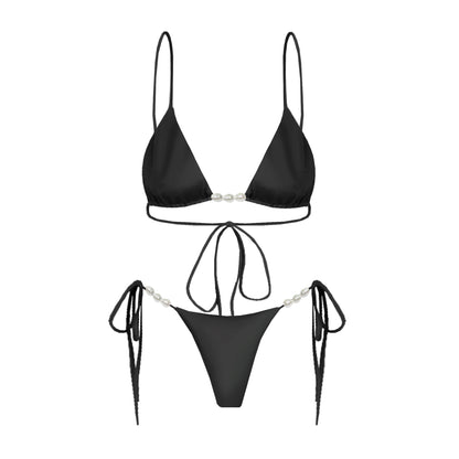 3Pcs White Pearl Bikini Set with Cover-Up