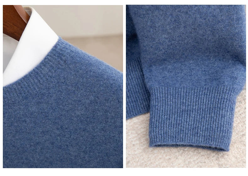 Pure Wool Men's Slim-Fit Round Neck O-Neck Cashmere Sweater
