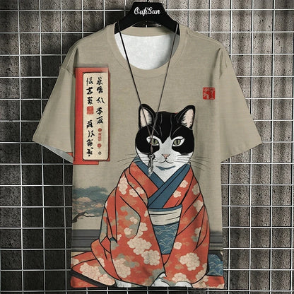 Unisex Japanese Samurai Cat 3D Printed T-shirt