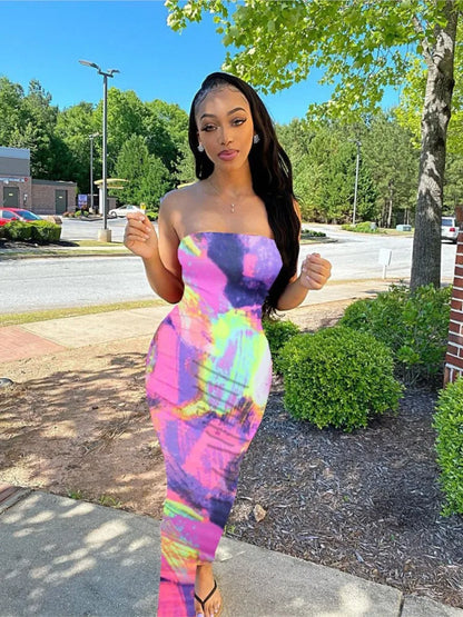 Sexy Slim Fit Printed Bandage Long Dress