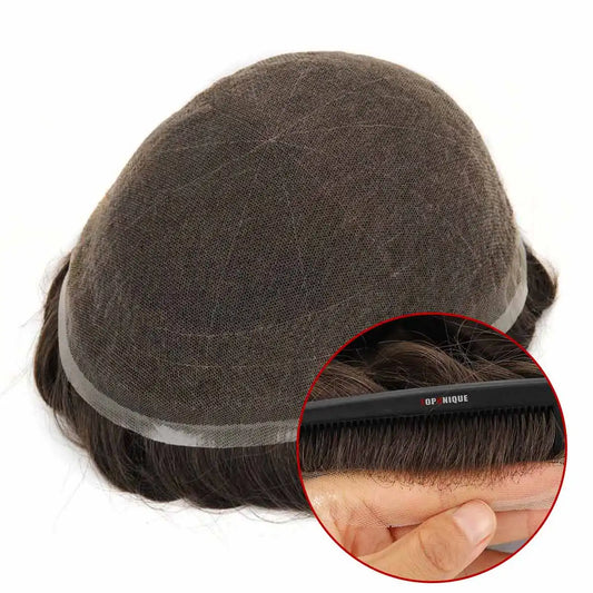 Topunique Full Swiss Lace Men’s Toupee – 90% Light to Medium Light Density