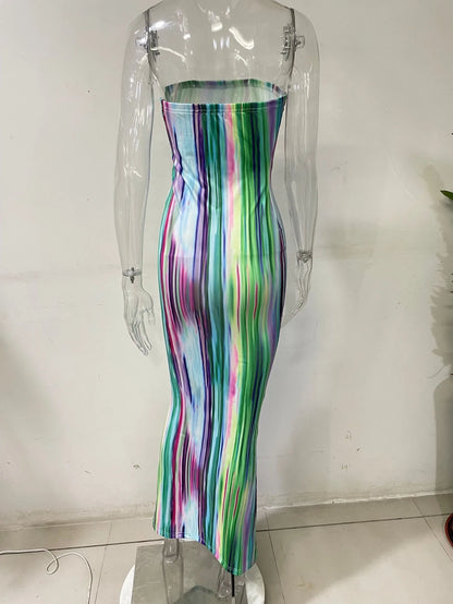 Sexy Slim Fit Printed Bandage Long Dress