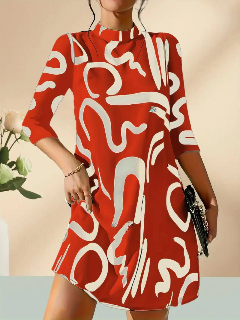 Long Sleeve Printed Mini Dress for Women