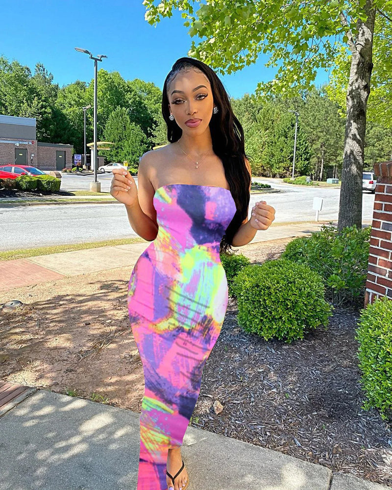 Sexy Slim Fit Printed Bandage Long Dress