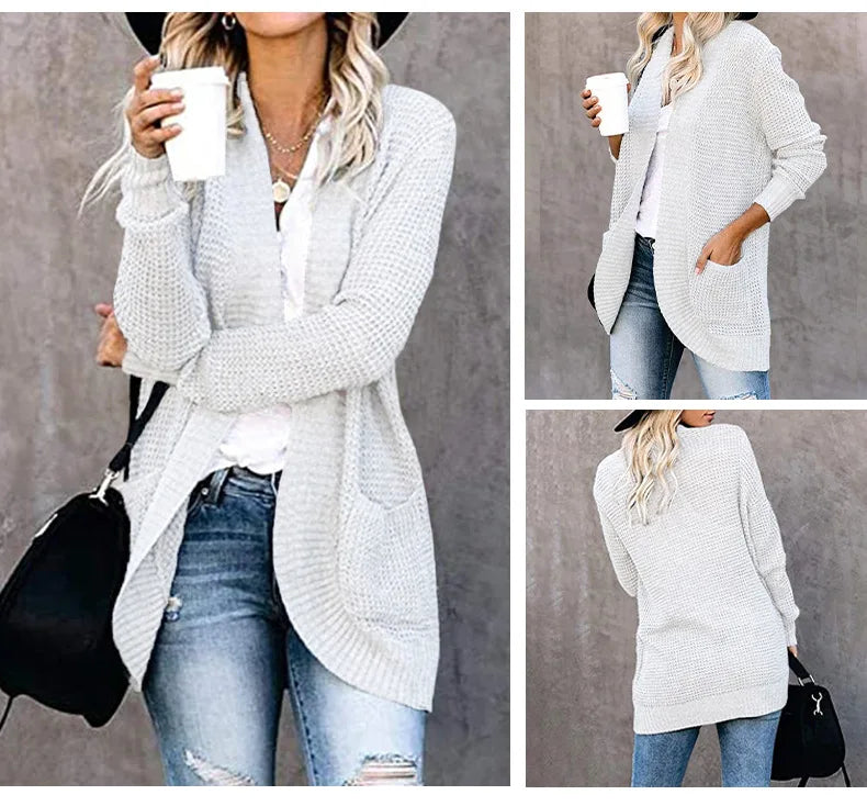 Autumn Knitted Long Coat Women’s Loose Fit Cardigan Sweater Jacket