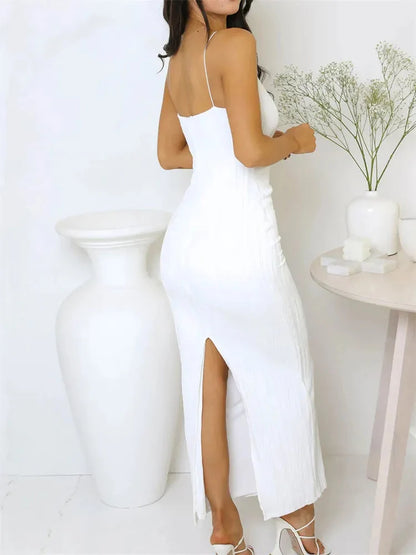 Sexy Sleeveless Ruched Long Summer Party Dress for Women