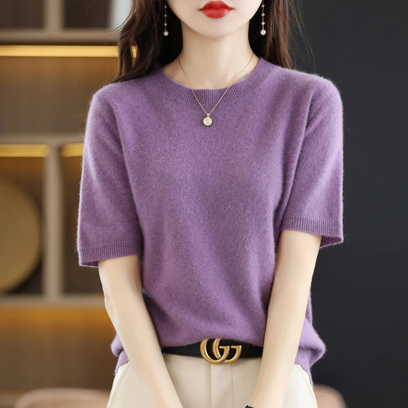 Women’s Short-Sleeved Knit O-Neck T-Shirt