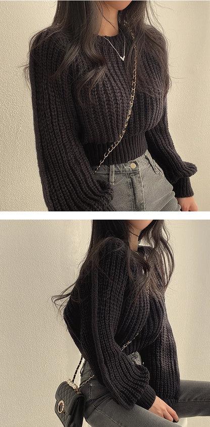 Vintage Harajuku Lantern Sleeve Knit Sweater - Soft & Chic