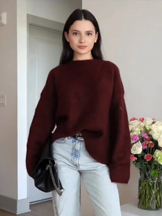 Retro Knit Pullover for Women – Casual Loose Sweater