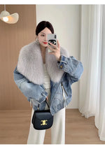 Luxury Women's Fox Fur Collar Goose Down Denim Jacket