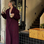 Elegant Burgundy Wool Blend Long Coat for Women