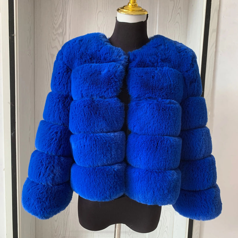 Women's High-Quality Faux Fox Fur Coat