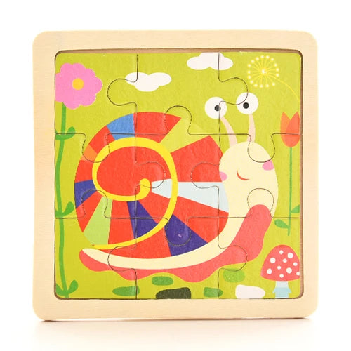 Baby Wooden Montessori Puzzle - 3D Cartoon Animal Puzzle