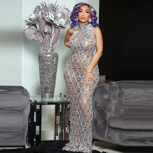 Sparkly Silver Rhinestone Prom & Evening Gown – Luxe Edition