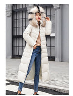 Women's Long Over-Knee Winter Parka with Fur Hood