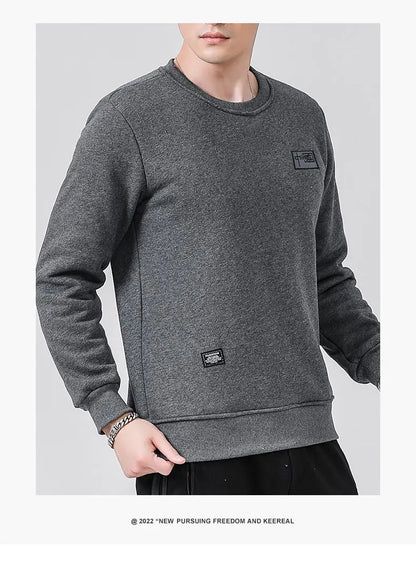 Winter Sweatshirt Men Long Sleeves Fleece Lined Warm Sweatshirt