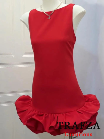Elegant Red Backless Mini Dress – Vintage Chic for Parties