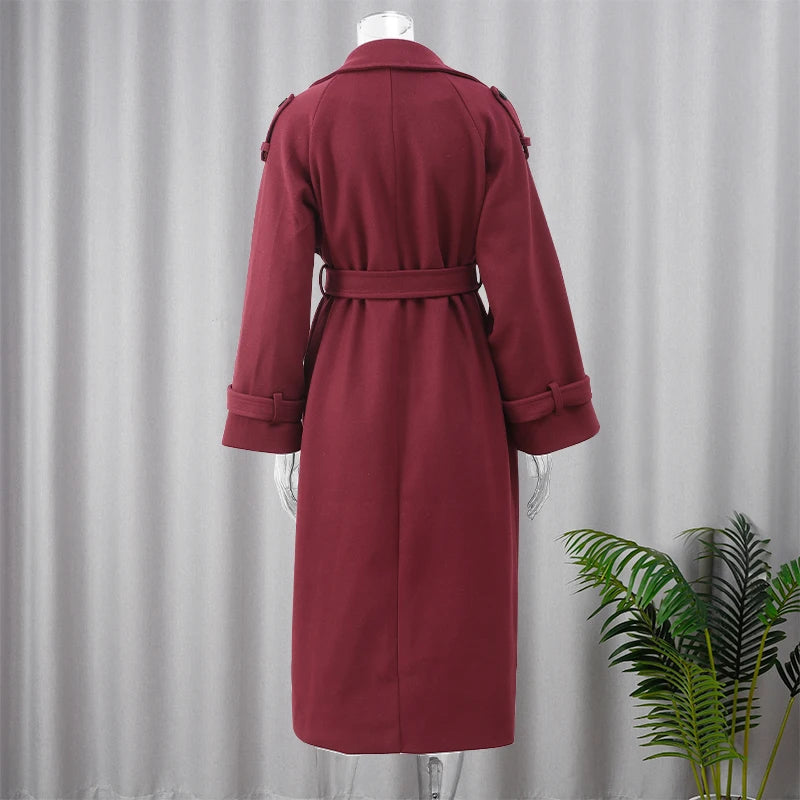 Elegant Burgundy Double-Breasted Coat for Women