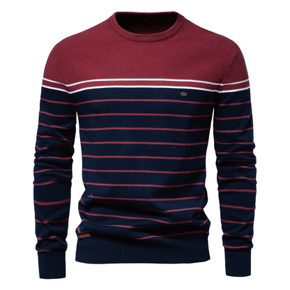 Striped Cotton O-Neck Pullover Sweater