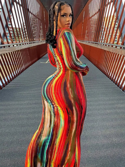 Sexy Slim Fit Printed Bandage Long Dress