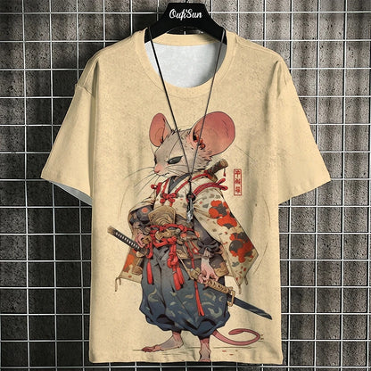 Unisex Japanese Samurai Cat 3D Printed T-shirt