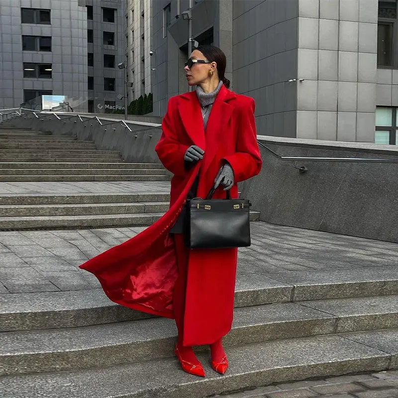 Elegant Burgundy Double-Breasted Coat for Women