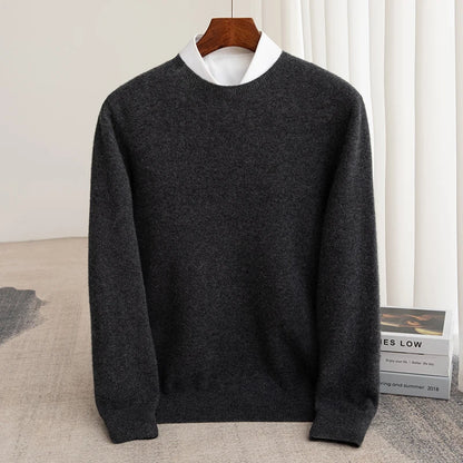 Pure Wool Men's Slim-Fit Round Neck O-Neck Cashmere Sweater