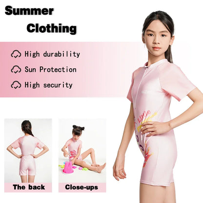 Cute Cartoon Girls One-Piece Swimsuit for Toddlers Breathable Swimwear