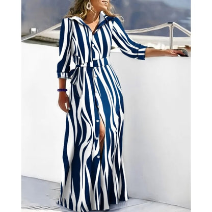 Lace-Up Turn Down Collar Maxi Dress