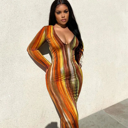 Sexy Slim Fit Printed Bandage Long Dress
