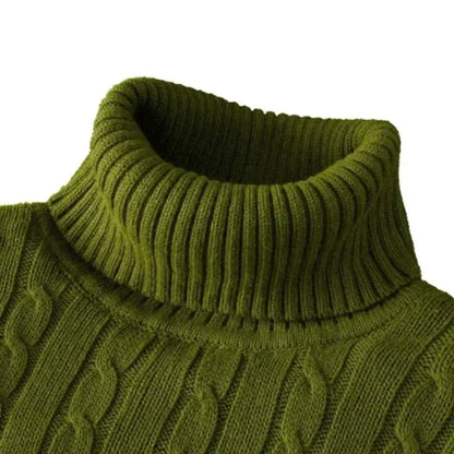 Men's Solid High Neck Knitted Sweater