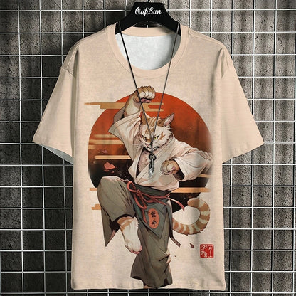 Unisex Japanese Samurai Cat 3D Printed T-shirt