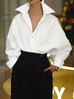 Elegant Batwing Sleeve Lapel Blouse - Office & Casual Style