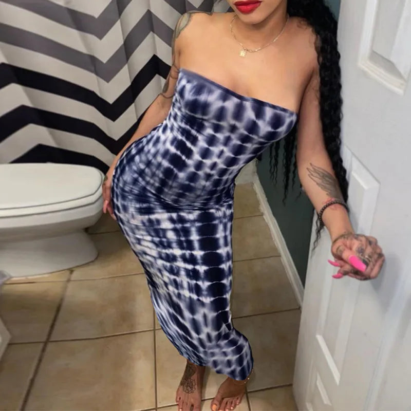 Sexy Slim Fit Printed Bandage Long Dress
