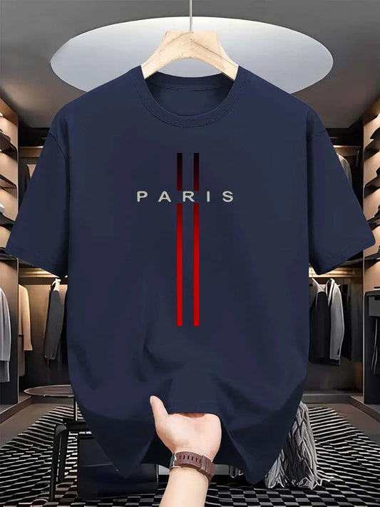 Men’s 100% Cotton Paris Print T-Shirt – Casual Summer Tee