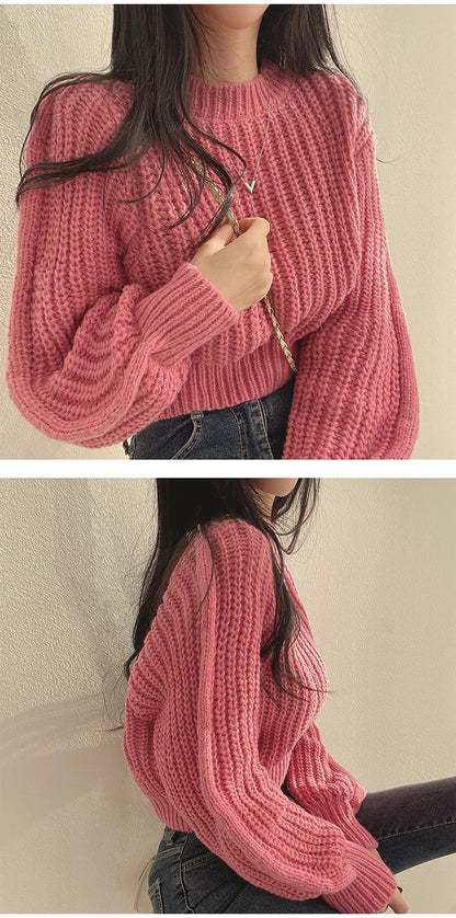 Vintage Harajuku Lantern Sleeve Knit Sweater - Soft & Chic
