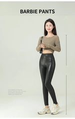 High-Waist PU Leather Fleece Leggings Warm & Stylish