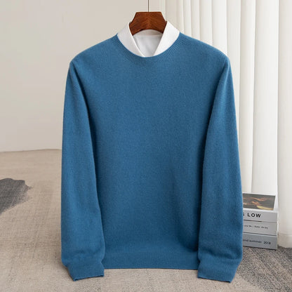 Pure Wool Men's Slim-Fit Round Neck O-Neck Cashmere Sweater