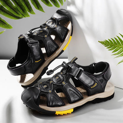 Men's Large Size Leather Beach Sandals – Non-Slip & Breathable