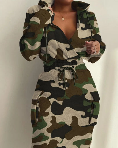 Plaid Hooded Drawstring Sweatshirt Dress – Autumn/Winter