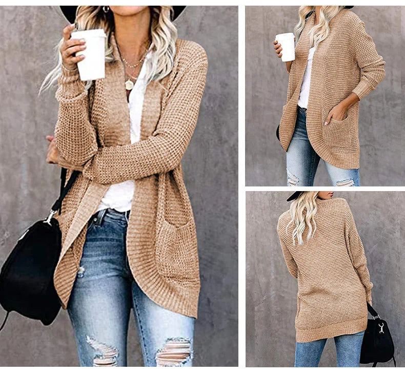 Autumn Knitted Long Coat Women’s Loose Fit Cardigan Sweater Jacket