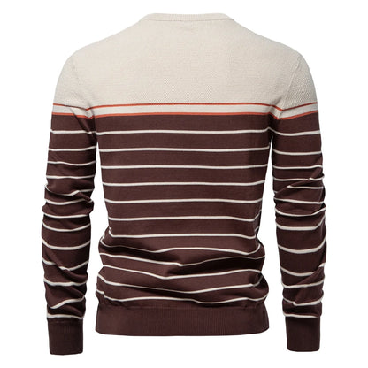 Striped Cotton O-Neck Pullover Sweater