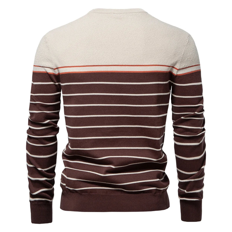 Striped Cotton O-Neck Pullover Sweater